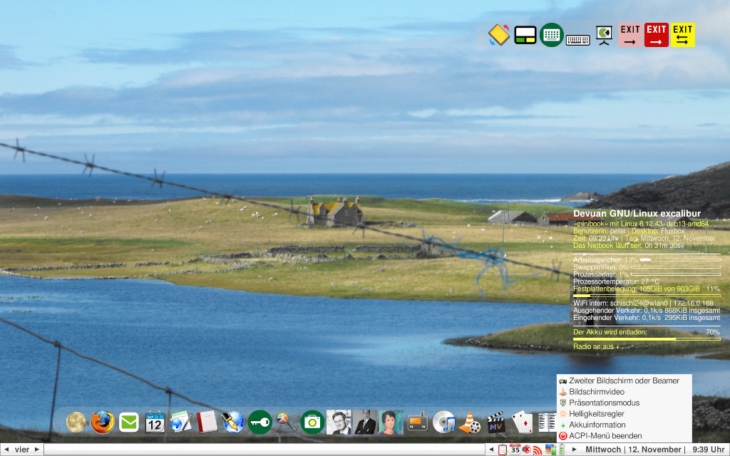 fluxbox desktop with battery menu