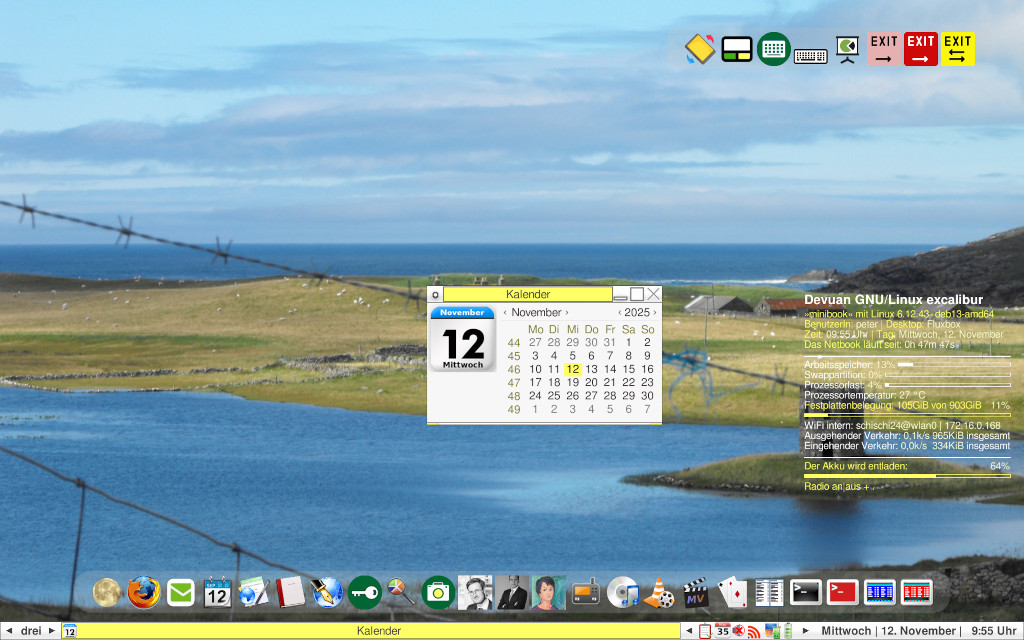 Fluxbox-Desktop mit Kalender